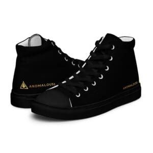 A pair of black shoes with white laces.