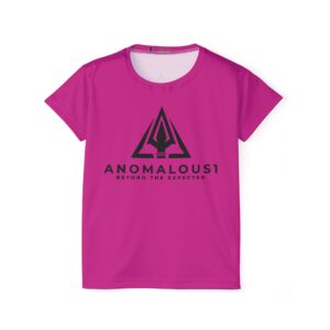 A pink t-shirt with an anomalous logo on it.